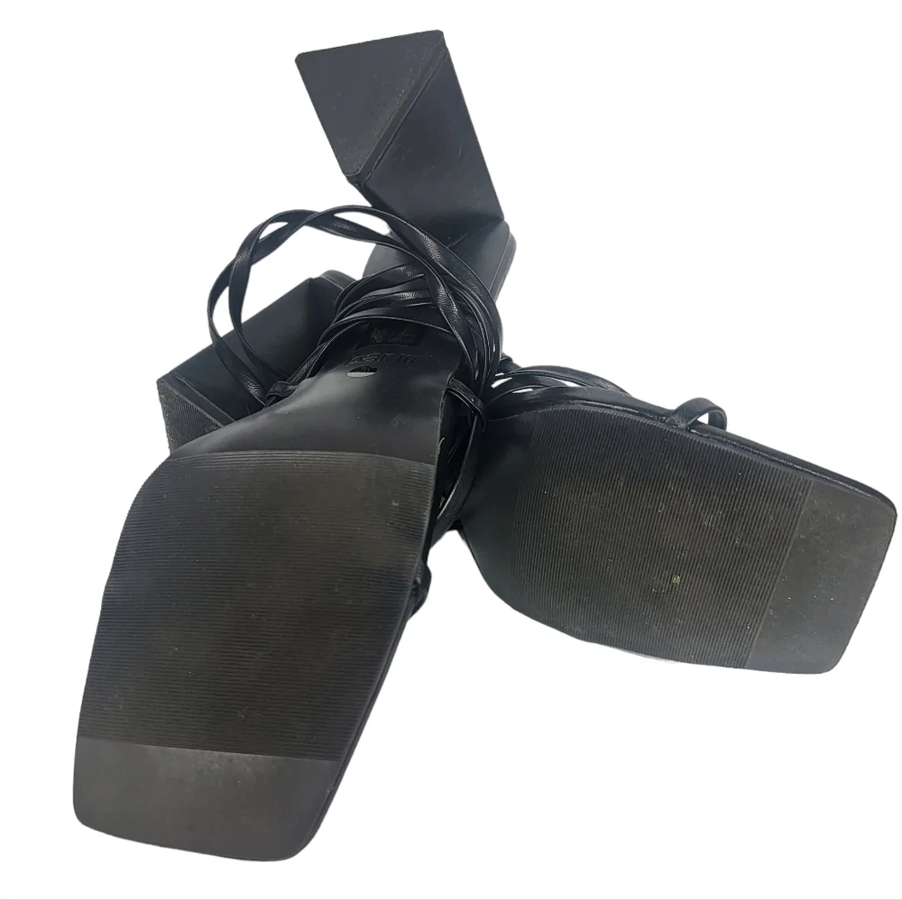 Bar III Alana Tie-up Geo-Heel Sandals Black 8.5 - Picture 5 of 5
